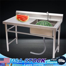Commercial Kitchen Sink Prep Table w/ Faucet Stainless Steel Single Compartment