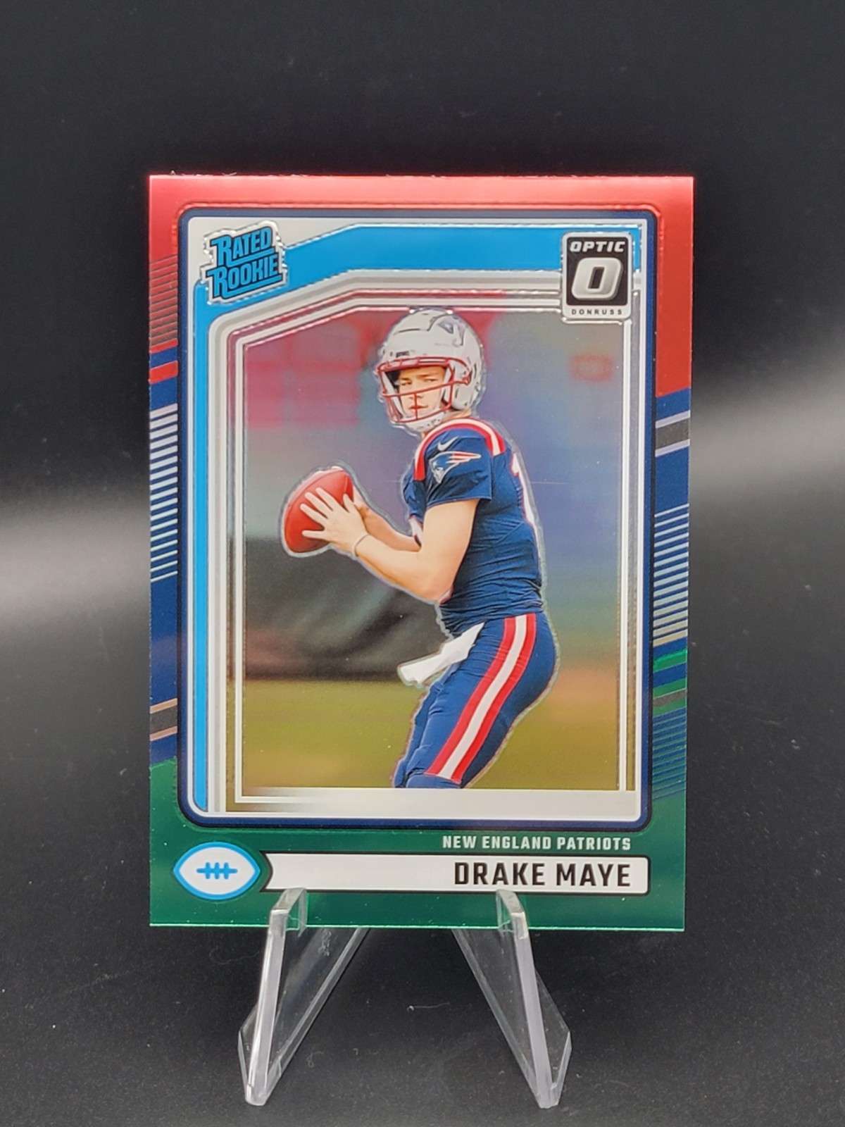 2024 Donruss Rated Rookie Optic Preview Red & Green Prizm #379 Drake Maye 21A