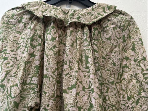 Anthropologie Cotton Ruffled Bell Long Sleeve Floral Green Peasant Blouse Small - Picture 9 of 10
