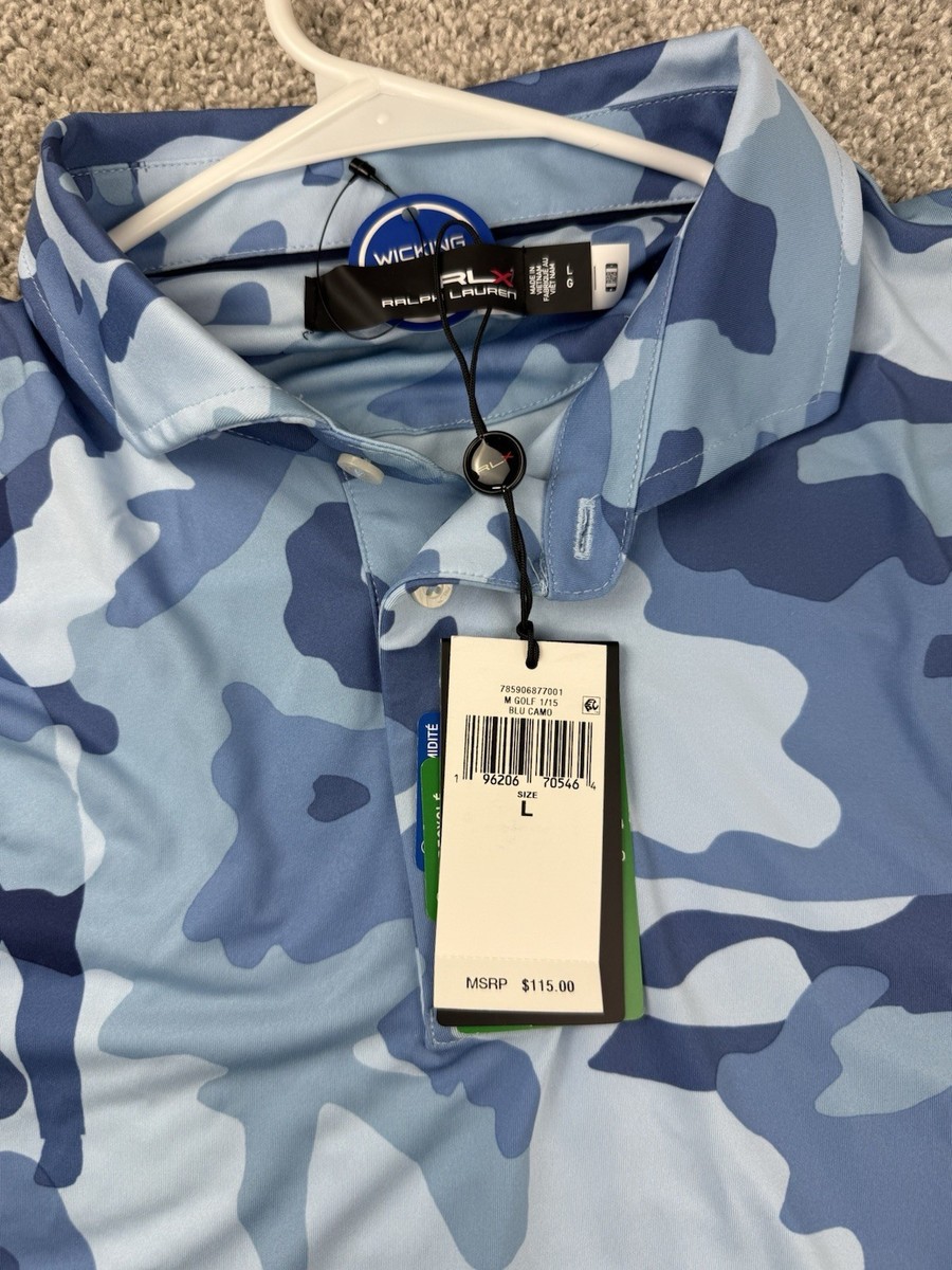 RLX Ralph Lauren Performance Golf Polo Shirt Mens Large Camo Blue