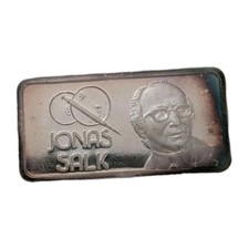Toned 1975 Jonas Salk Greatest Americans Hamilton 1 oz .999 Vintage Silver Bar!