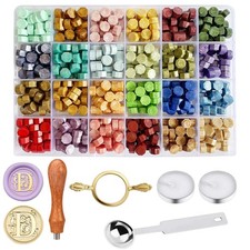 Wax Seal Stamp Kit - Sealing Wax Beads in 24 Colors with Personalized Letter ...