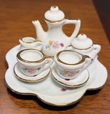 Vintage MINIATURE TEA SET 9 pieces FLORAL DOLL HOUSE SIZE Porcelain