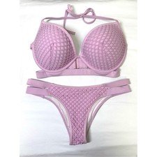 Victoria's Secret Lilac Mesh Bikini Set Strappy Bottoms M 34C Est Halter