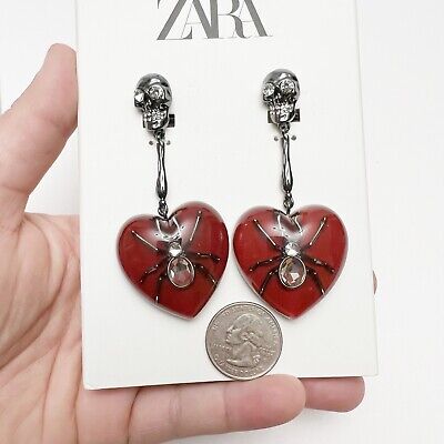 ZARA Red Lucite Gothic Heart Spider Crystal Drop Dangle ZARA Red Lucite Gothic Heart Spider Crystal Drop Dangle