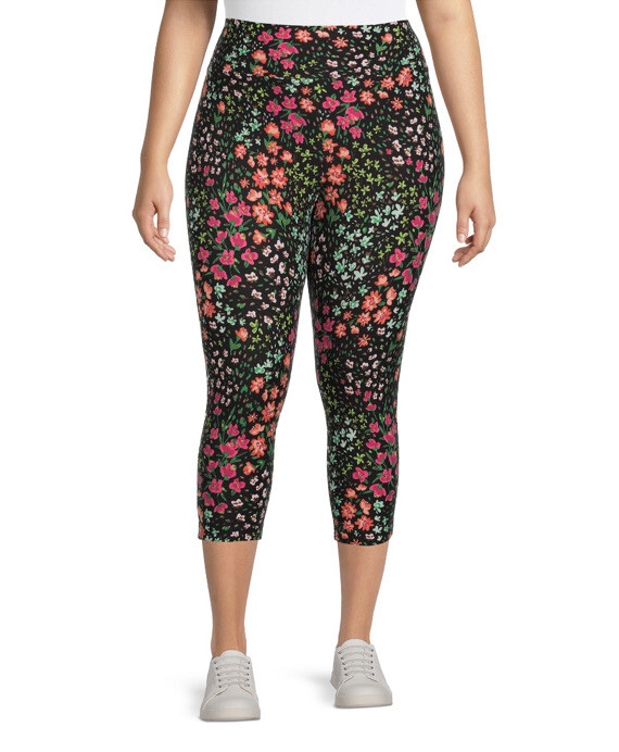 Terra and Sky Pink Ditzy Floral High Rise Capri Leggings 3X (24W-26W) NWT