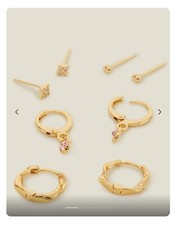 Womens Accessorize Set 14ct Gold Plated Stud and Huggie Hoop Earrings Gift