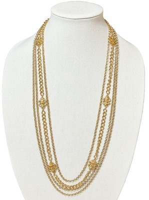 Vintage MONET Gold Tone Multi Strand Chain Link Scroll Necklace