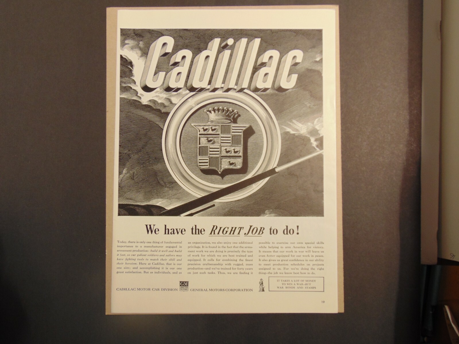 1942 CADILLAC EMBLEM WWII WAR PRODUCTION MFG art print ad
