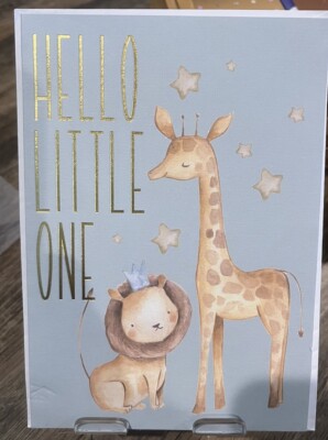 BABY SHOWER CARD-HELLO LITTLE INE LION AND Giraffe- NEW 