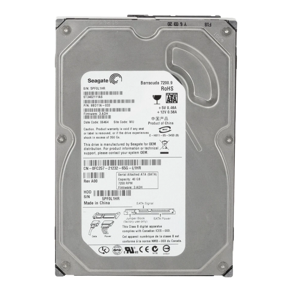 Disco Rigido Dell 0FC257 ST3402111AS 40GB 7.2K 2MB SATA II 3.5'' - Immagine 3 di 3