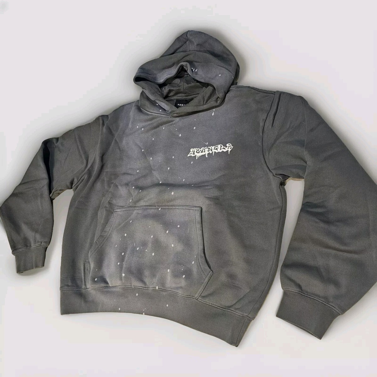 YoungLA 5081 GRAFFITI Hoodie Size Med Grey WASH Splatter