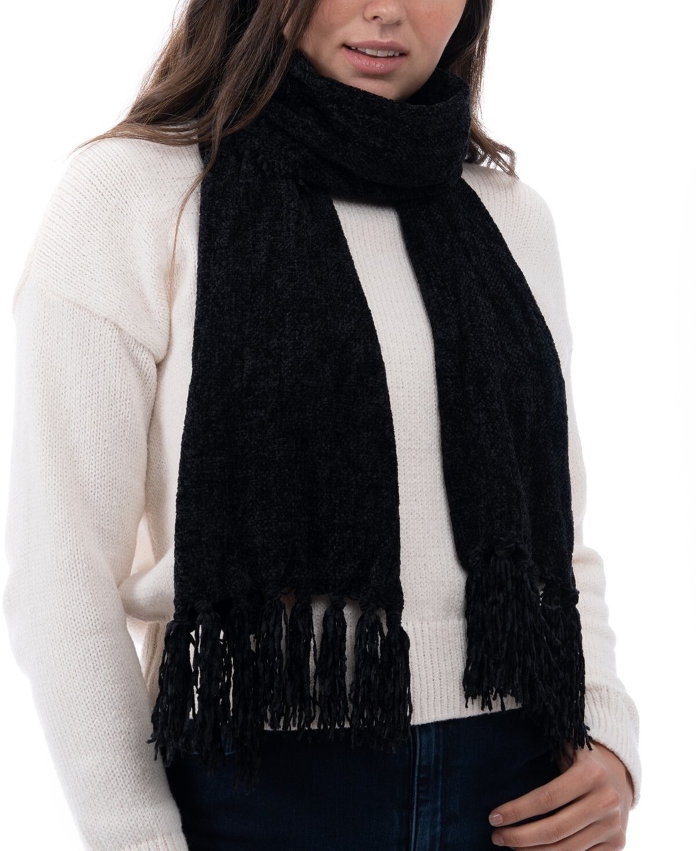 Style Co Fringe-Trim Chenille Scarf Women's One Size Black