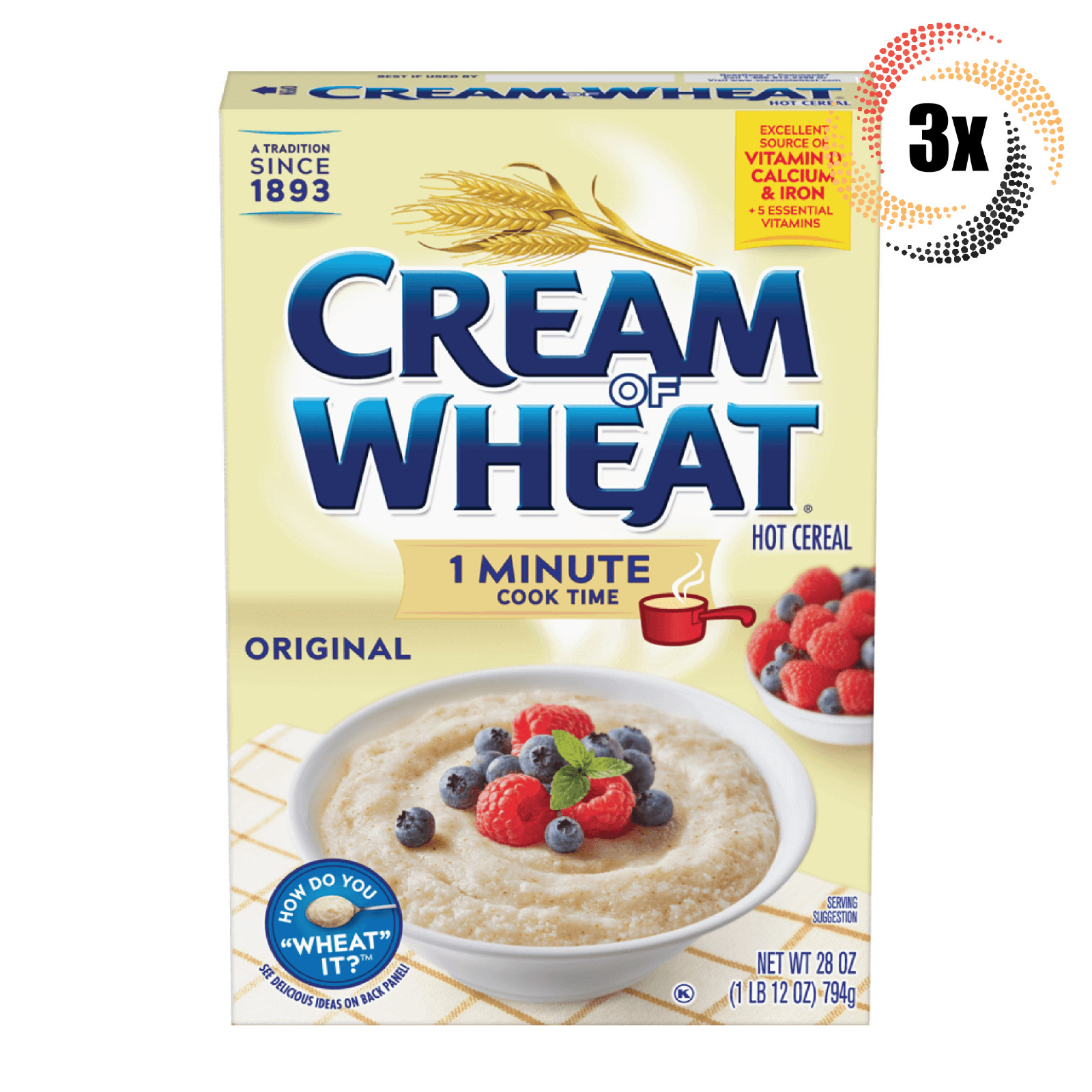 3x Boxes Cream Of Wheat Original 1 Minute Hot Cereal | 28oz | Fast Shipping