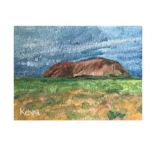 Aceo By Kenna Ayer’s Rock Uluṟu Australia  Painting 2.5” X 3.5 Signed Original