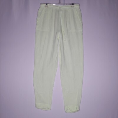 Bobi Los Angeles Gauze Pants Women Medium Green Cotton Drawstring Waist Pockets