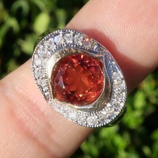 14k Solid Yellow Gold Natural Rich Orange Citrine and Diamond Ring Size 7.25