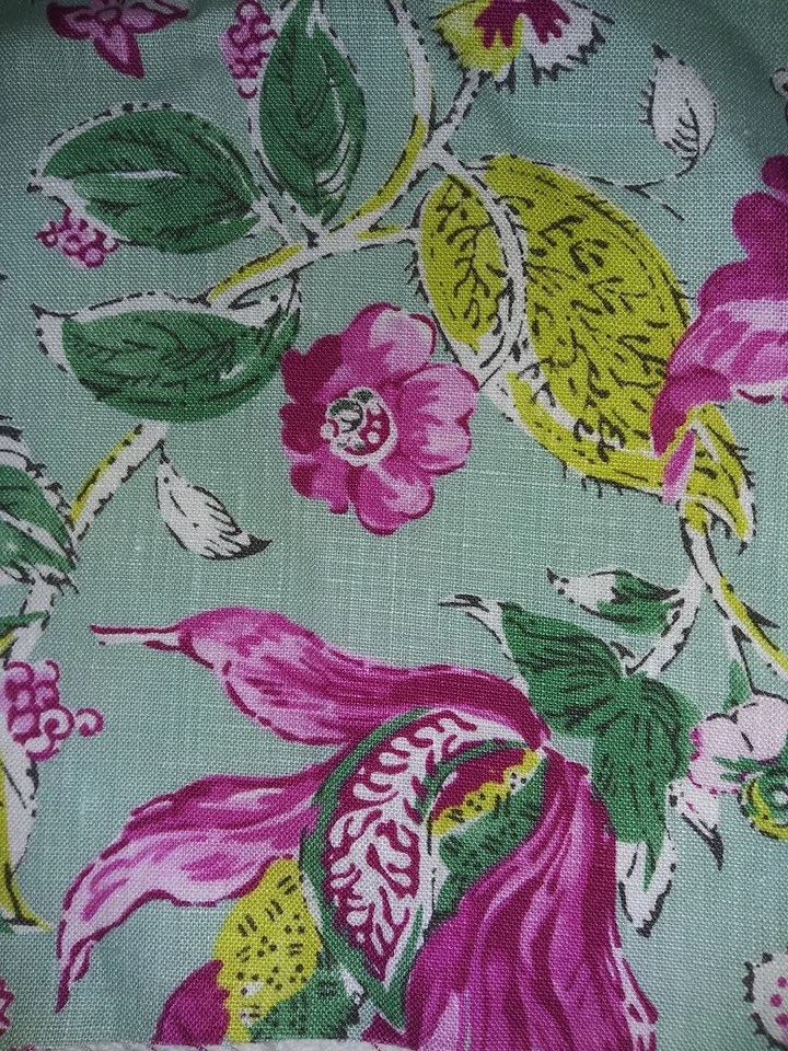 Covington 2015 Drapery Linen Blend Fabric Exotic Flowers On Green 1 Yard x 55" - Image 3 of 4