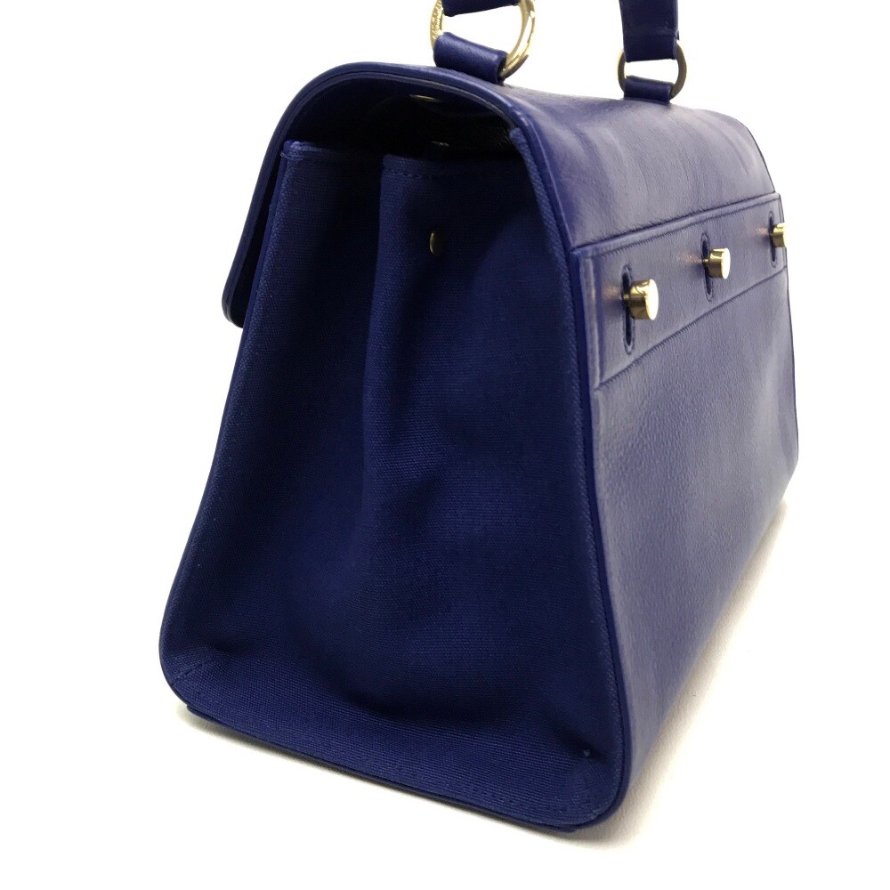 SAINT LAURENT PARIS Mini M Two Borsa a mano a 2 vie in pelle blu