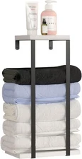 Towel Racks for Bathroom 2 Tier Wall Mounted Towel Holder with Wood Shelf Meta