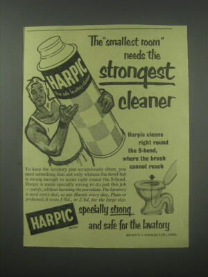 1954 HArpic Lavatory Cleanser Ad - The smallest room needs the strongest cleaner