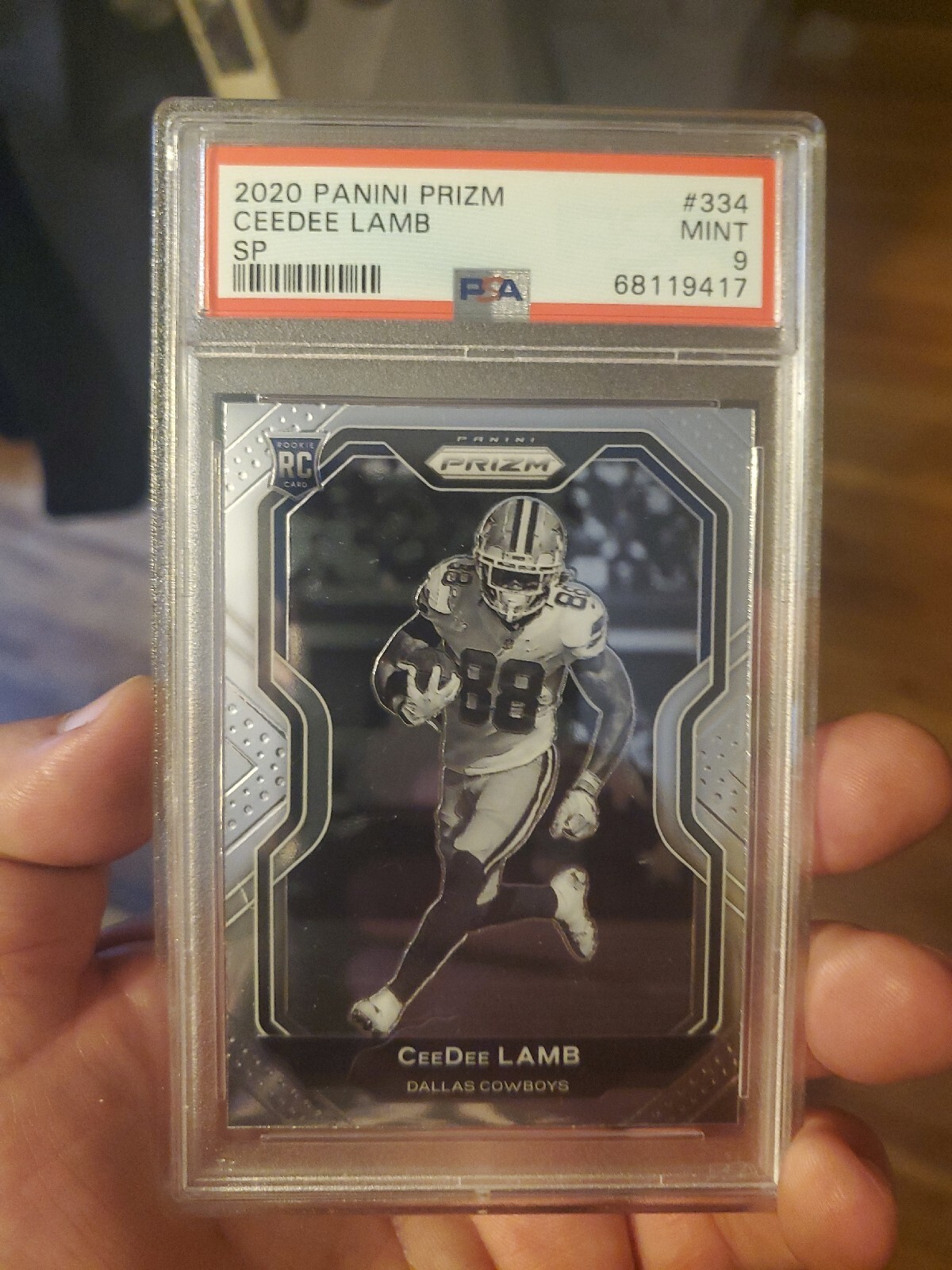 2020 PANINI PRIZM CEEDEE LAMB SP RC ROOKIE NEGATIVE #334 PSA 9 DALLAS COWBOYS