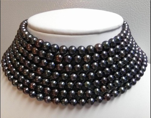 18-Inch Natural Tahitian Rice Black Pearl Necklace - 9-10mm Baroque Pearls, Silver Plated
