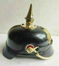Handmade German Pickelhaube Leather Helmet WW I&II Brass Lock Spike w/ Vent Hole