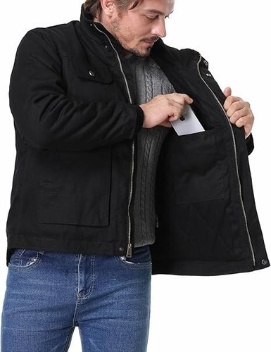 Herren schwarz gesteppt Flanell gefüttert lose lässig wasserdicht Arbeitskleidung Jacke Größe L - Bild 5 von 6