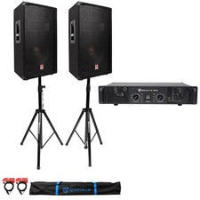 2 Rockville RSG12.4 12  1000w DJ Speakers RPA5 1000w Amplifier Stands Cables Bag