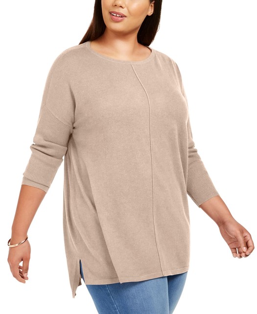 Womens 1x Beige Pullover Tunic Sweater 