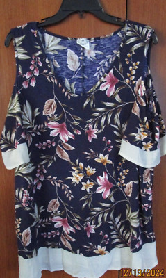 Late August Cold Shoulder Tunic Top Sz 1X Poly Spandex Rayon Bust 49 Length 29