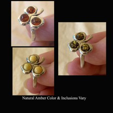 BALTIC GREEN BUTTERSCOTCH or HONEY AMBER STERLING SILVER HANDMADE LEAF RING