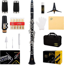 GLY-PBK Professional Ebonite Bb Clarinet with 10 Reeds, Stand, Hard Case, Cleani