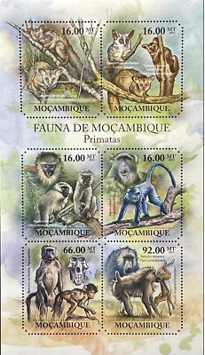 MOZAMBIQUE PRIMATES STAMPS SHEET 2011 MNH FAUNA MONKEY WILDLIFE WILD ...
