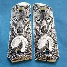 Compact 1911 custom engraved imitation ivory grips Howling Wolf Moon