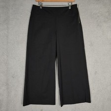Lauren Ralph Lauren Pants Women 8 Black Stretch Flat Front Wide Leg Trouser Crop