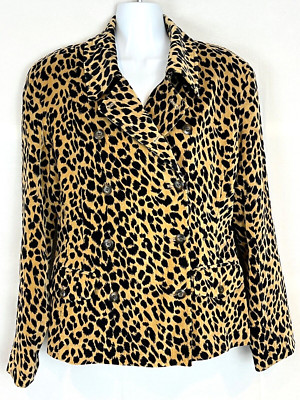 Cambridge Dry Goods Womens Animal Print Double Breasted Brown Black Jacket NEW 8