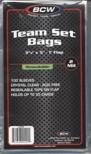 100 BCW TEAM SET POLY BAGS (3 3/8" x 5" + 1" LIP) - TRADING CARD, ARCHIVAL - NEW