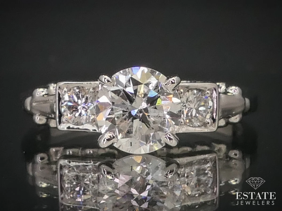 Antique 14k White Gold Round Cut .85ct Diamond Engagement Ring 3g