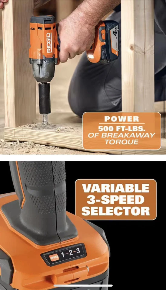 RIDGID 18V Brushless Cordless 3-Mode 1/2 in. Mid-Torque Impact Wrench Tool Only - Image 3 of 3