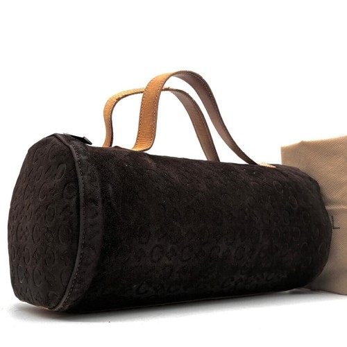 CELINE Macadam Vintage Duffle Handbag Suede Leather Brown Womens Top Handle