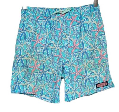 Vineyard Vines Swim Trunks Mens L Blue Purple Turtle Starfish Print Mesh Lined 
