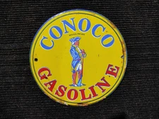 Porcelain Conoco Gasoline Enamel Metal Sign Plate Size 6" Inches Round