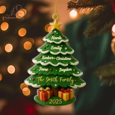 Personalized Family Tree Ornament 2025, Custom Family With Pet Ornament