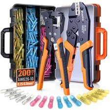Wire Crimping Tool Kit with 200pcs Heat Shrink Connectors, Color-Coded Crimpe...