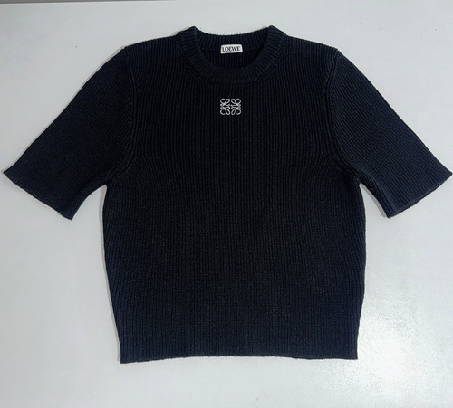 Loewe, Loewe Short Sleeve Cropped Rib Knit Top Anagram Wool Blend Size M Italy