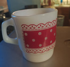 Vintage Fireking Milk Glass Mug Red Polka Dot Lace Pattern Anchor Hocking USA — photo 6