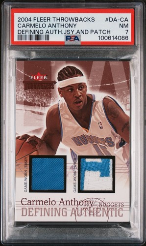 2004 Fleer Throwbacks Carmelo Anthony Dual Patch /25 PSA 7 Game Worn