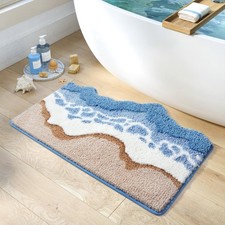 Luxury Bathroom Rug Mat, Blue Ocean Wave Bath Mat Ultra Soft Non-Slip Beach